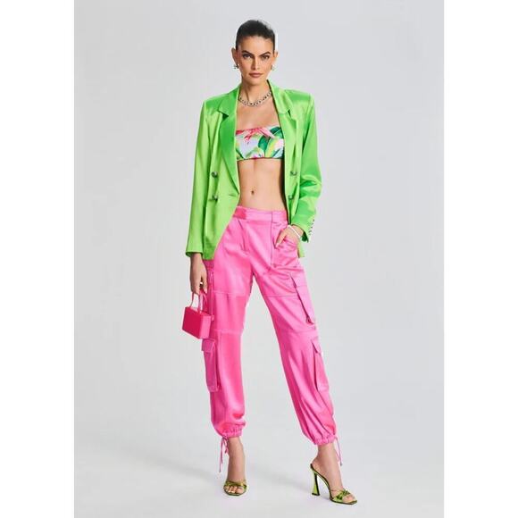 Retrofete Saige Blazer Double Breasted Gold Buttons Lime Punch NWT Small - Picture 6 of 14